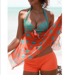 Polka Dot Print Padded Open Back Tankini Set